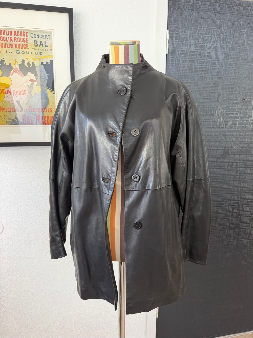 Vintage Ellen Tracey Genuine Leather Unique High Neck Leather Jacket - Picture 2 of 7